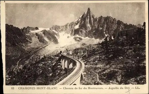 Ak Chamonix Mont Blanc Haute Savoie, Montenvers-Bahn, Aiguille du Dru