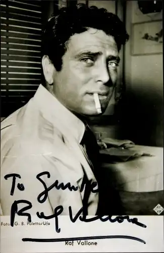Autogrammkarte Schauspieler Raf Vallone, Portrait, Autogramm