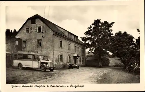 Ak Müglitz Lauenstein im Müglitztal Altenberg, Grenz-Schänke, Bus