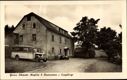 Ak Müglitz Lauenstein im Müglitztal Altenberg, Grenz-Schänke, Bus