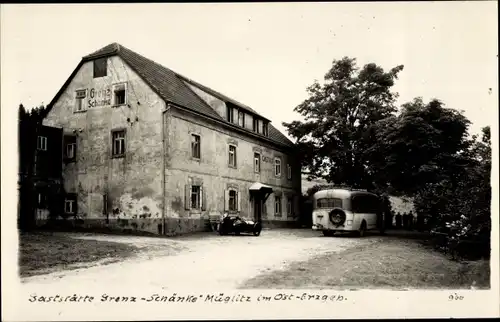 Ak Müglitz Lauenstein im Müglitztal Altenberg, Grenz-Schänke, Bus