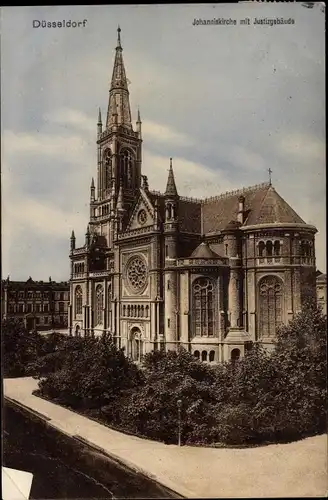 Ak Düsseldorf am Rhein, Johanniskirche, Justizgebäude