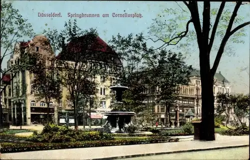 Ak Düsseldorf am Rhein, Corneliusplatz, Springbrunnen