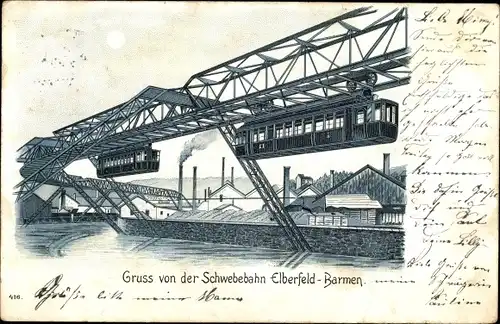 Litho Elberfeld Wuppertal in Nordrhein Westfalen, Die Schwebebahn