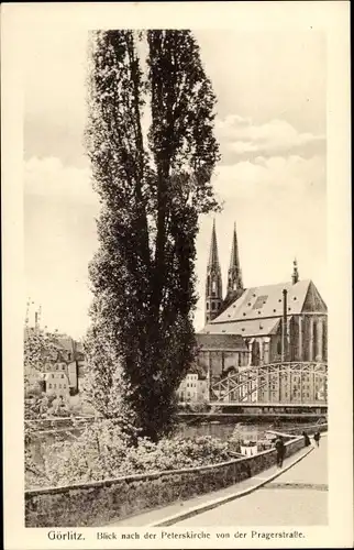 Ak Görlitz in der Lausitz, Peterskirche von der Pragerstraße