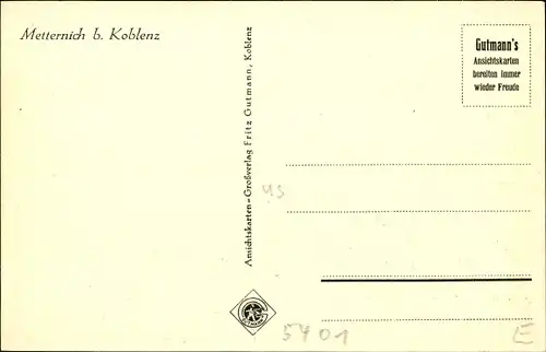 Ak Metternich Koblenz am Rhein, Totalansicht