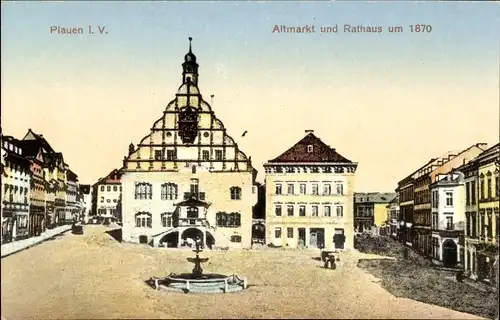 Ak Plauen im Vogtland, Altmarkt und Rathaus um 1870