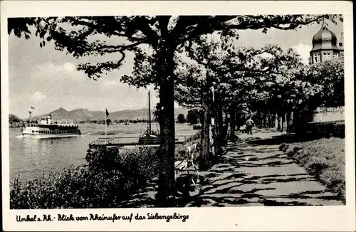 Ak Unkel am Rhein, Rheinufer, Dampfschiff