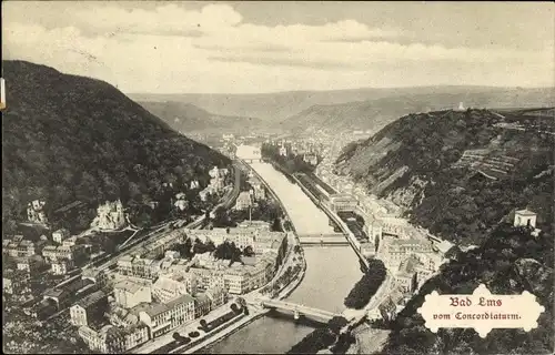 Ak Bad Ems an der Lahn, Blick vom Concordiaturm, Panorama