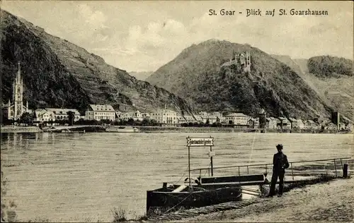 Ak Sankt Goarshausen am Rhein, Sankt Goar, Teilansicht, Kirche, Fähre