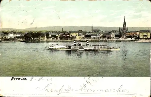 Ak Neuwied am Rhein, Teilansicht, Kirche, Dampfschiff