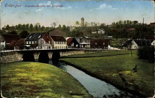 Ak Erlangen in Mittelfranken Bayern, Schwabachbrücke, Burgberg