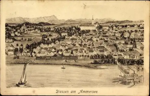 Ak Dießen am Ammersee Oberbayern, Panorama