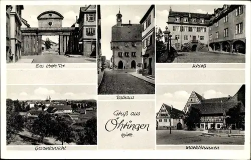 Ak Öhringen im Hohenlohekreis Württemberg, Schloss, Rathaus, oberes Tor, Marktbrunnen