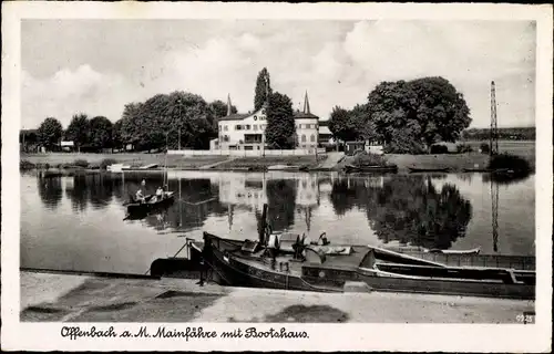 Ak Offenbach am Main Hessen, Mainfähre mit Bootshaus