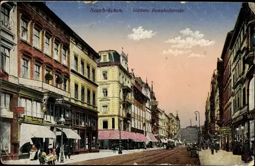 Ak Saarbrücken im Saarland, Mittlere Bahnhofstraße