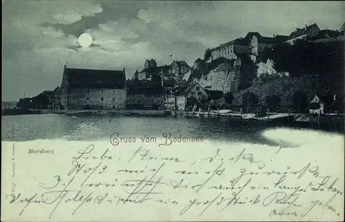 Mondschein Ak Meersburg am Bodensee, Teilansicht
