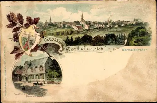 Litho Wermelskirchen im Bergischen Land, Gesamtansicht, Wappen, Gasthof zur Eich