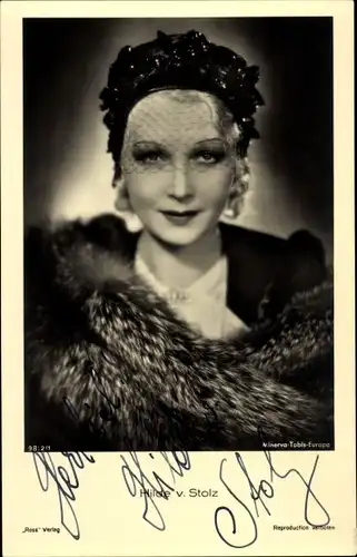 Ak Schauspielerin Hilde von Stolz, Portrait, Autogramm