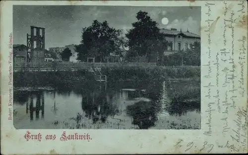 Mondschein Ak Berlin Steglitz Lankwitz, Bick aufs Wasser bei Nacht