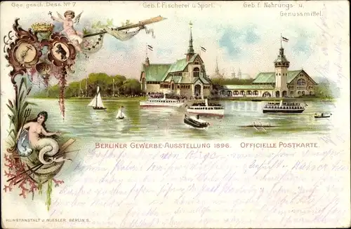 Litho Berlin Treptow, Gewerbeaustellung 1896, Geb. f. Fischerei und Sport