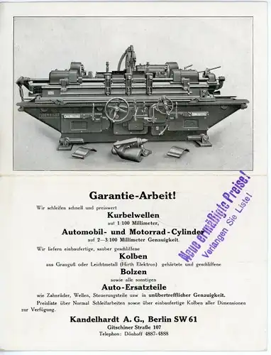 Klapp Ak Berlin Kreuzberg, Kandelhardt A. G., Autoteile, Gitschiner Straße 107