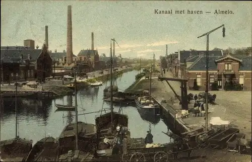 Ak Almelo Overijssel Niederlande, Kanaal met haven