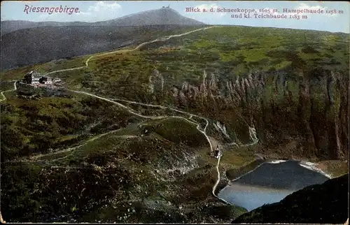 Ak Karpacz Krummhübel Riesengebirge Schlesien, Hampelbaude, kleine Teichbaude, Schneekoppe