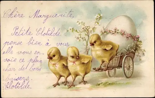 Litho Küken, Osterei, Ostern, Fuhrwerk