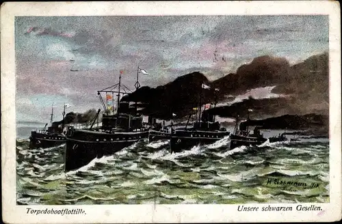 Künstler Ak Deutsche Kriegsschiffe, Torpedobootflottille, Kaiserliche Marine