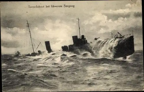 Ak Deutsches Kriegsschiff, Torpedoboot bei schwerem Seegang, Kaiserliche Marine