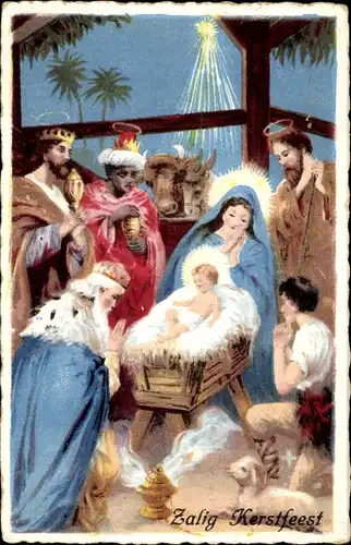 Ak Glückwunsch Weihnachten, Maria, Jesus, Josef, Drei Könige