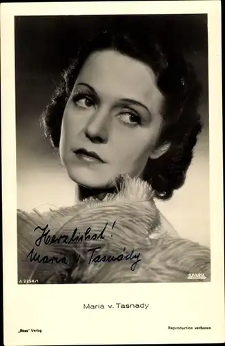 Ak Schauspielerin Maria von Tasnady, Portrait, Feder, Autogramm