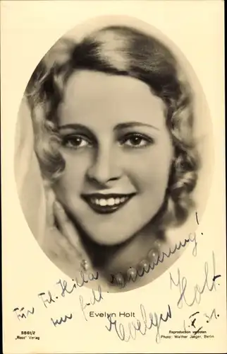 Ak Schauspielerin Evelyn Holt, Ross Verlag 5861 2, Portrait, Autogramm