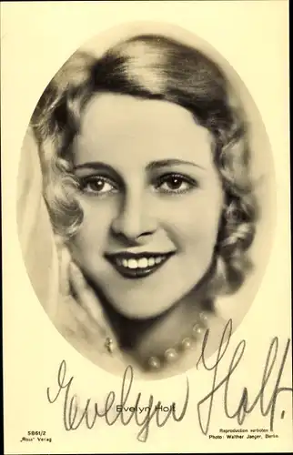 Ak Schauspielerin Evelyn Holt, Ross Verlag 5861 2, Portrait, Autogramm