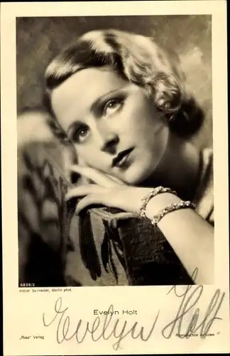 Ak Schauspielerin Evelyn Holt, Ross Verlag, Portrait, Autogramm