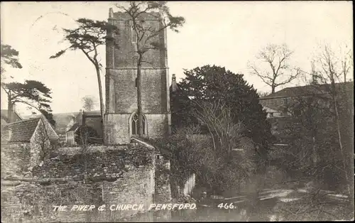 Ak Pensford Somerset, Fluss, Kirche