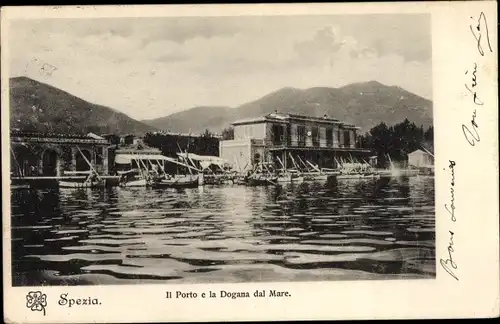 Ak La Spezia Liguria, Il Porto e la Dogana dal Mare