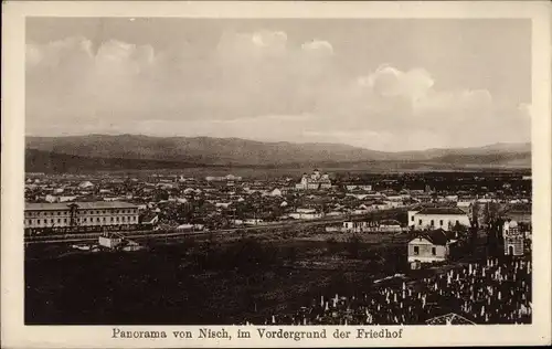 Ak Niš Nisch Serbien, Gesamtansicht, Friedhof