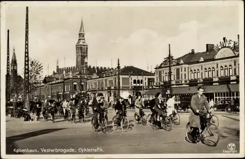 Ak København Kopenhagen Dänemark, Vesterbrogade, Cykletrafik