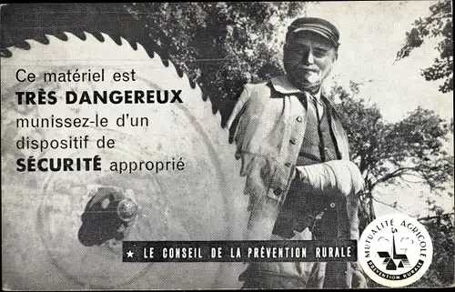 Ak Le Conseil de la Prevention Rurale, Mutualite Agricole, verwundeter Mann, Arbeitsschutz