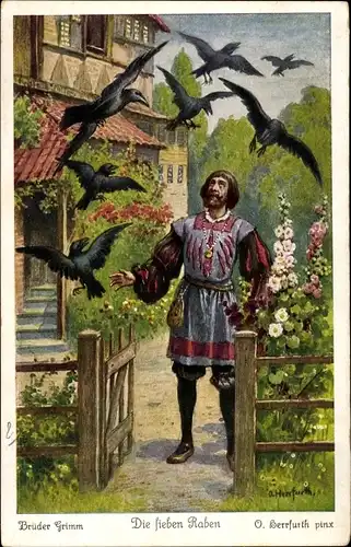 Künstler Ak Herrfurth, Oskar, Märchen, Gebrüder Grimm, Die sieben Raben