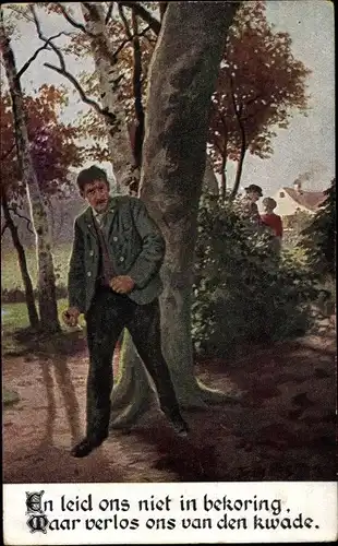 Künstler Ak Hagen, Fritz, Und führe uns nicht in Versuchung, Mann mit Messer