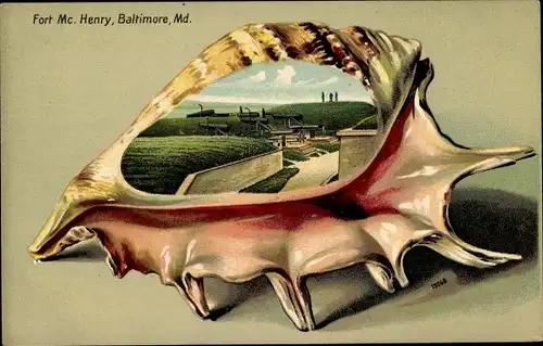 Präge Muschel Litho Baltimore Maryland USA, Fort Mc. Henry