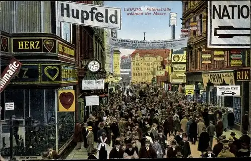 Ak Leipzig in Sachsen, Petersstraße während der Messe, Hupfeld
