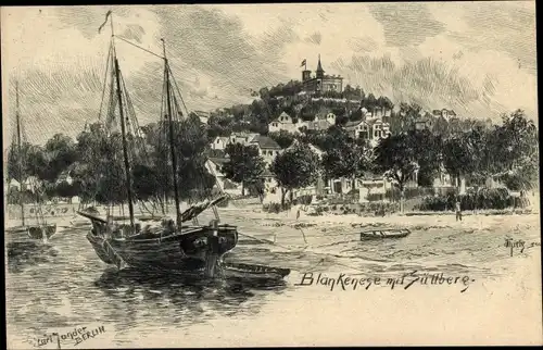 Künstler Ak Jander, Carl, Hamburg Altona Blankenese, Süllberg vom Elbstrand