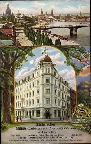 Ak Dresden, Sächsischer Militär Lebensversicherungsverein, Brücke, Elbe, Schulgutstraße 7