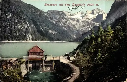 Photochromie Ak Gosau in Oberösterreich, Gosausee mit Dachstein, Nr. 480