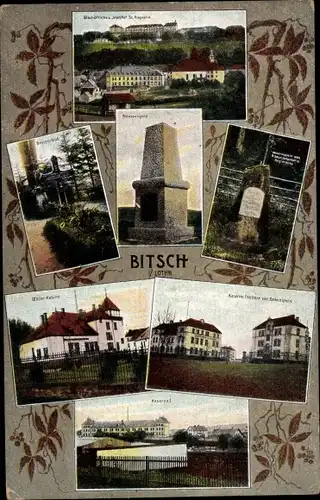 Ak Bitche Bitsch Lothringen Moselle, Kaserne, Offiziers Kasino, Kriegerdenkmal