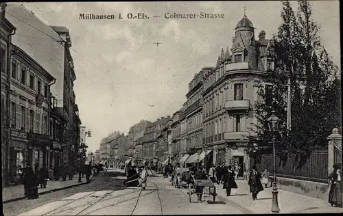 Ak Mulhouse Mülhausen Elsass Haut Rhin, Colmarer Straße, Geschäft J.B. Bucher